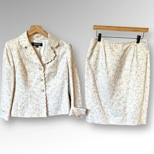 Kasper Cream Floral Jacquard Blazer and Skirt Set